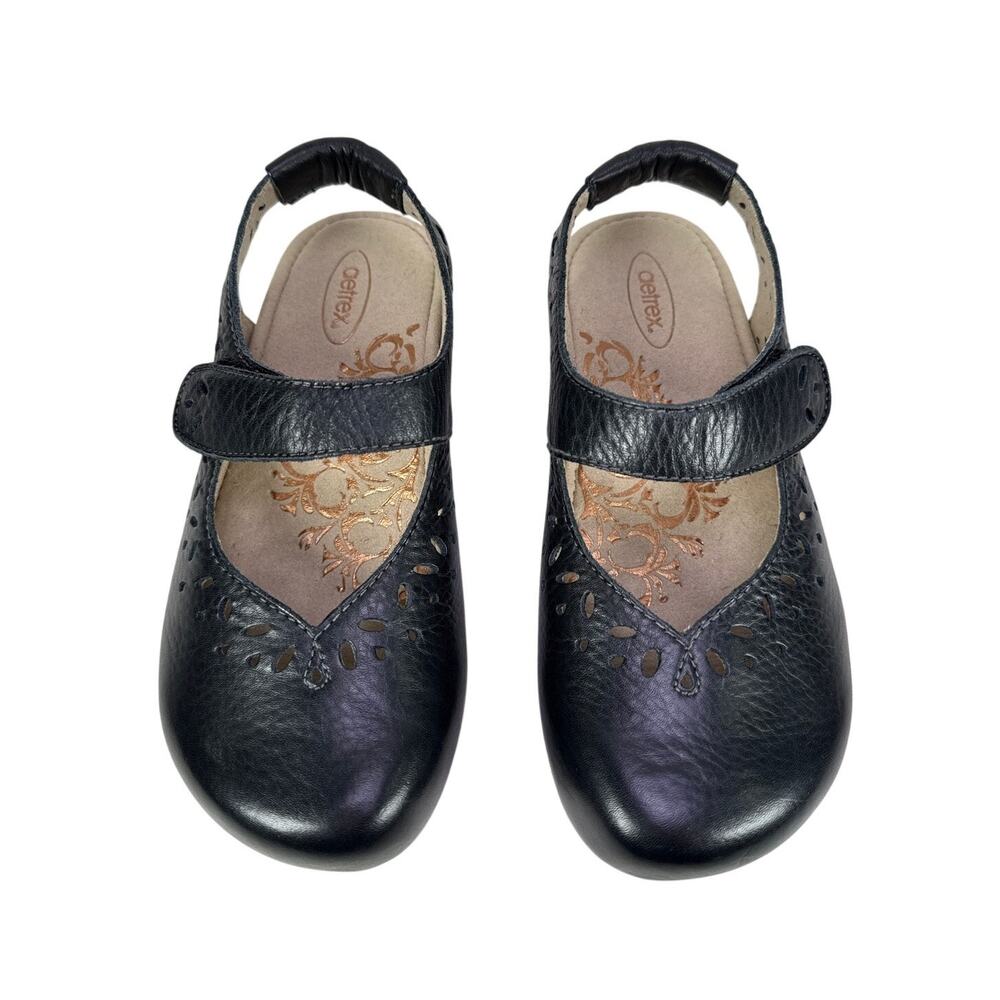 Aetrex Cheryl Mary Jane Slingback Womens 5 Black Leather Cut Outs Cork‎ Sole